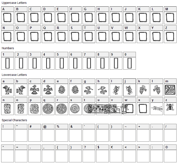 Mexican Ornaments Font Character Map