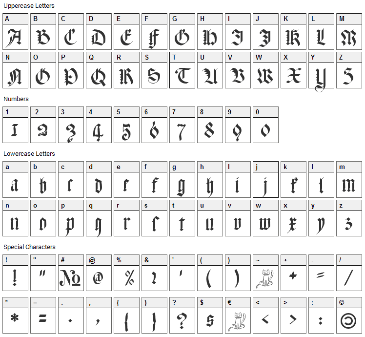 Meyne Textur Font Character Map