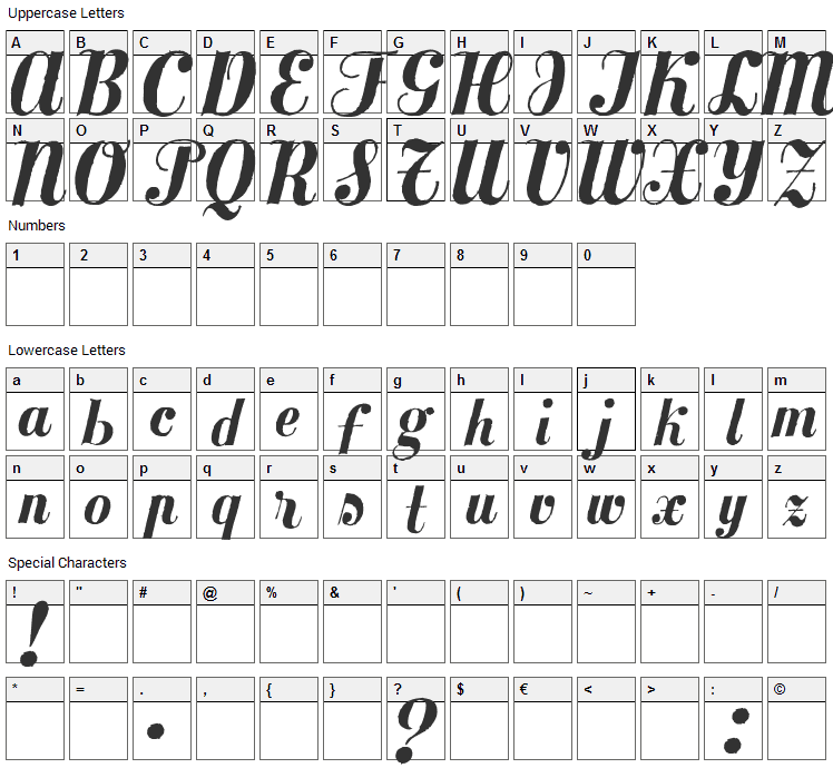 MezclaTitan Font Character Map