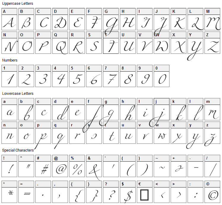 Miama Font Character Map