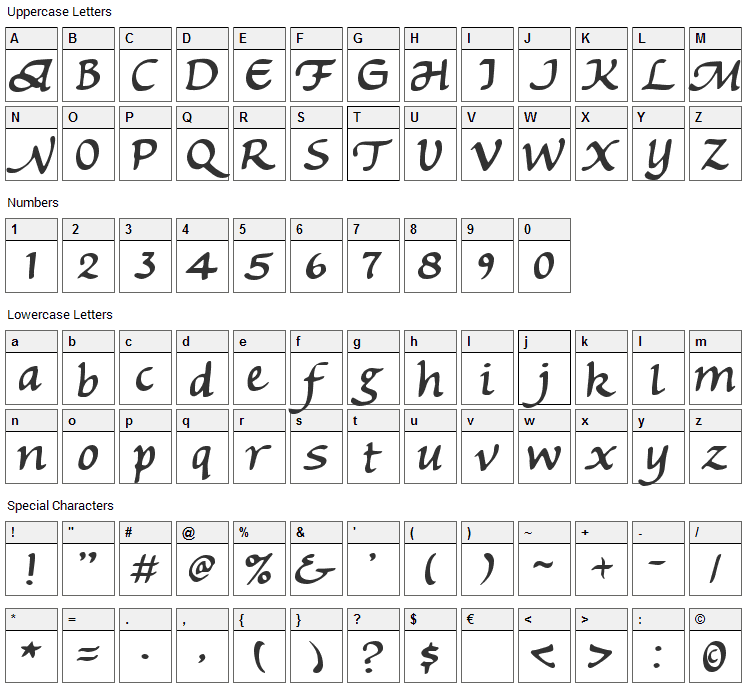 Michaelmas Font Character Map