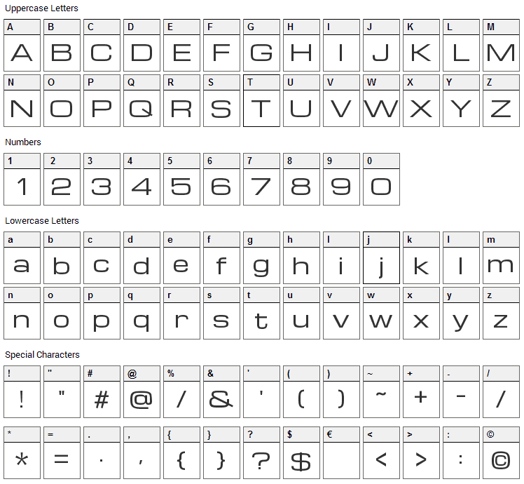 Michroma Font Character Map