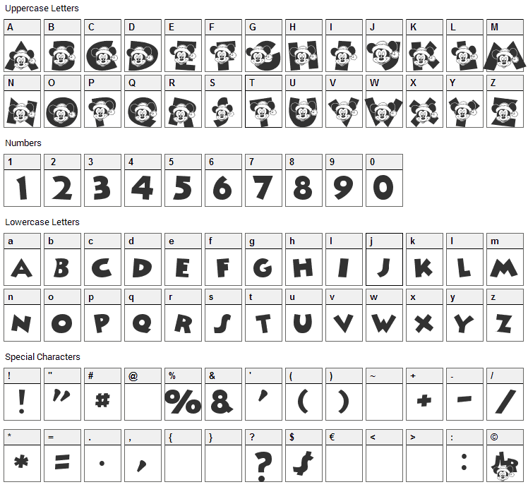 Mickeys Merry Christmas Font Character Map