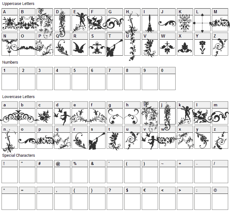 Micro Fleurons Font Character Map