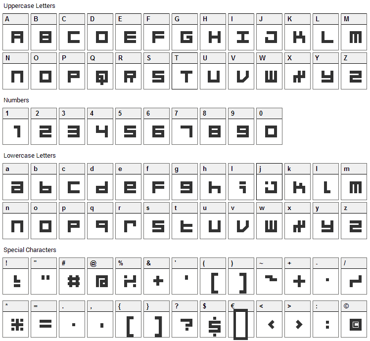 Micro Font Character Map