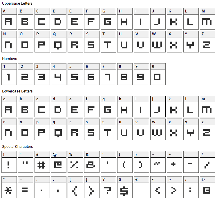 Micro N55 Font Character Map