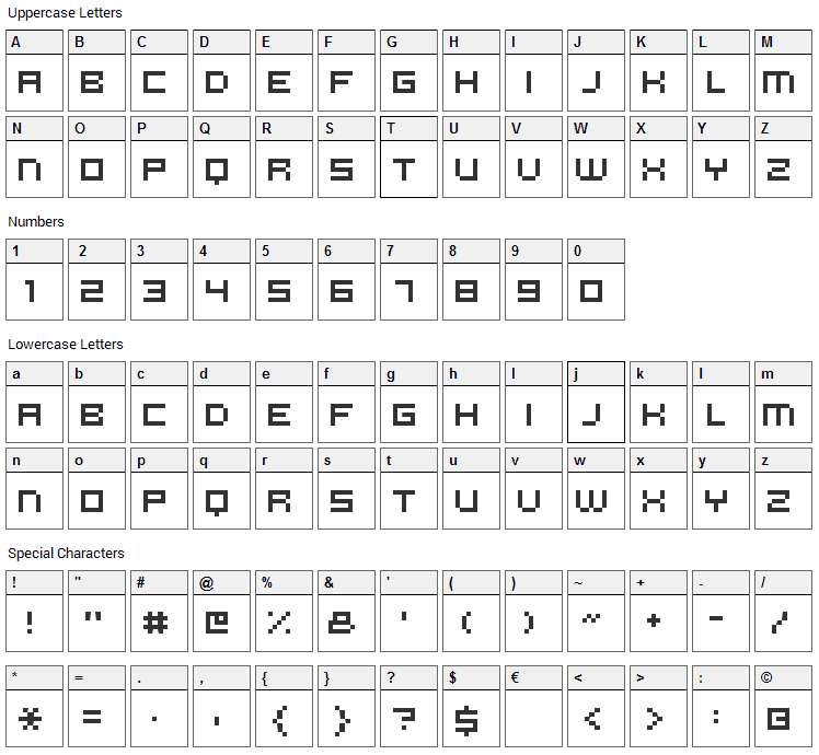 Micro N56 Font Character Map