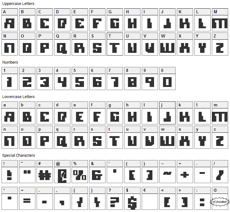 Micronian Font Character Map