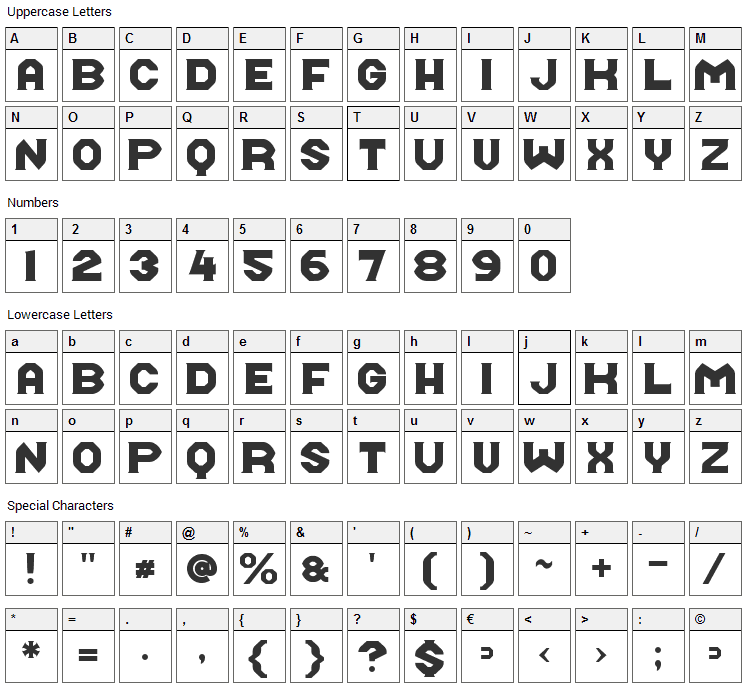 Midroba Font Character Map