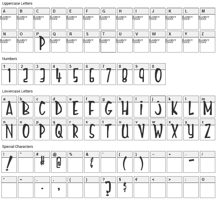 Mighty Tomato Font Character Map