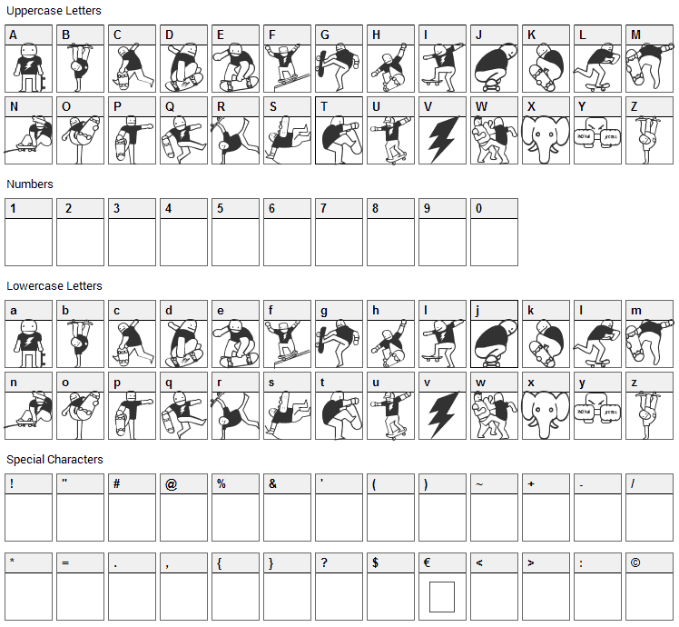 Mike Vallely Font Character Map