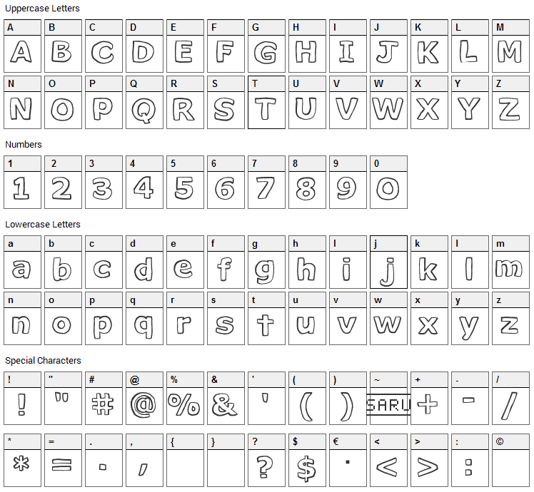 Milk Cocoa Font Character Map