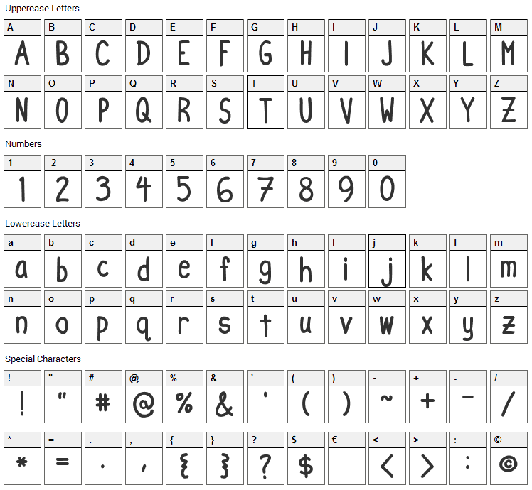 Milk Run Font Character Map