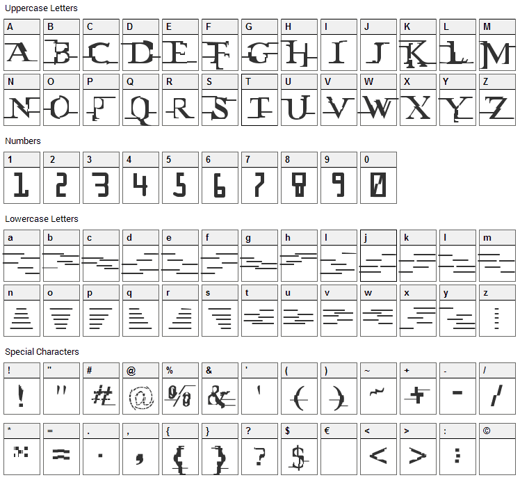 Miltown Font Character Map