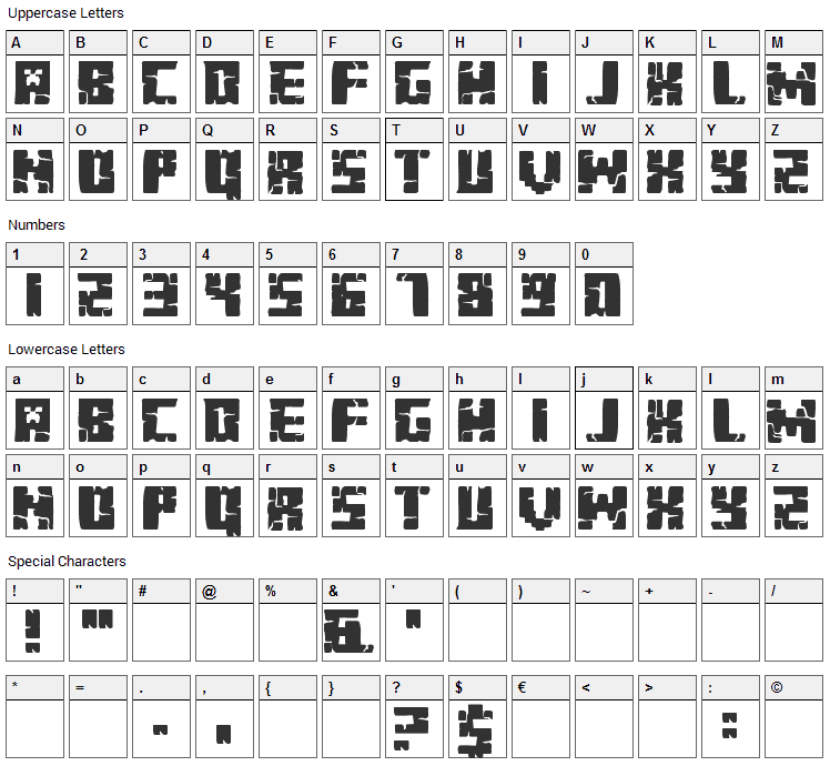 Minecraft Font Character Map