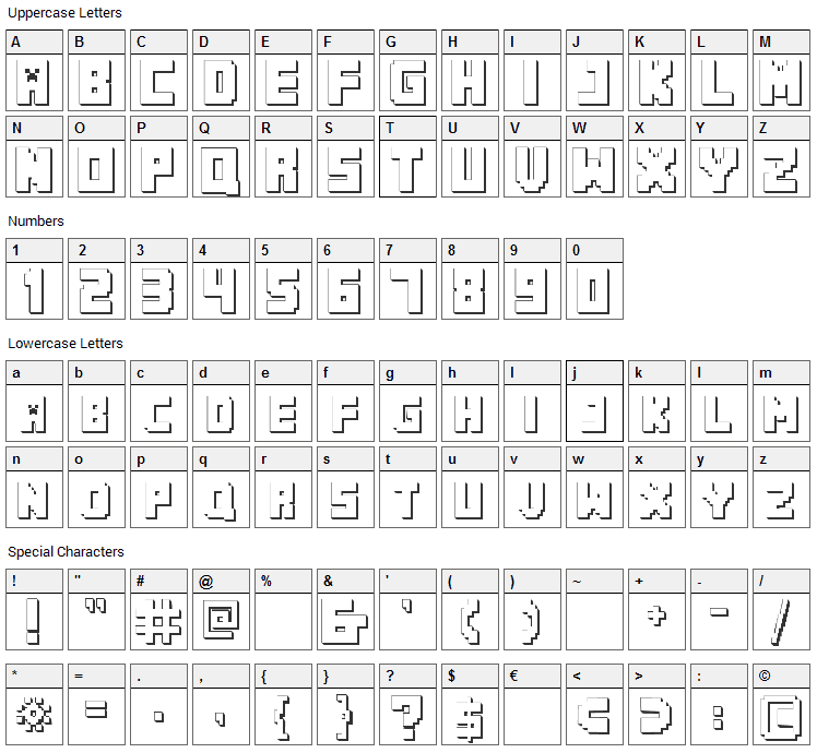 Minecraft PE Font Character Map