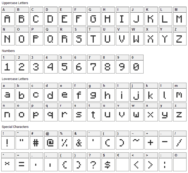 Minecraft Pixel Font Character Map