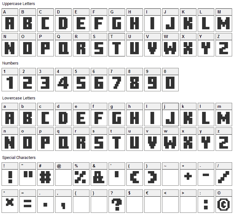 Minecraft Ten Font Character Map