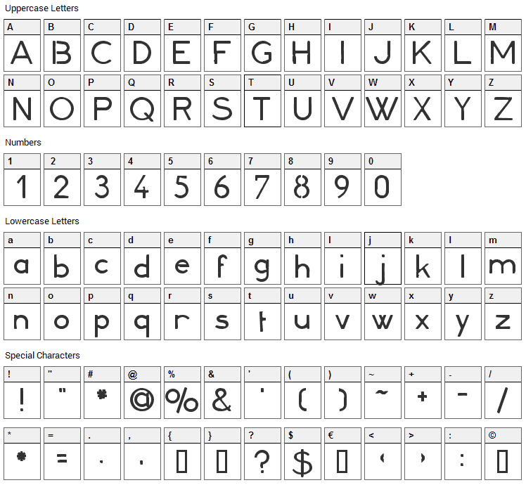 Minerva 16 Font Character Map