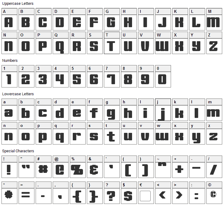 Minerva Font Character Map