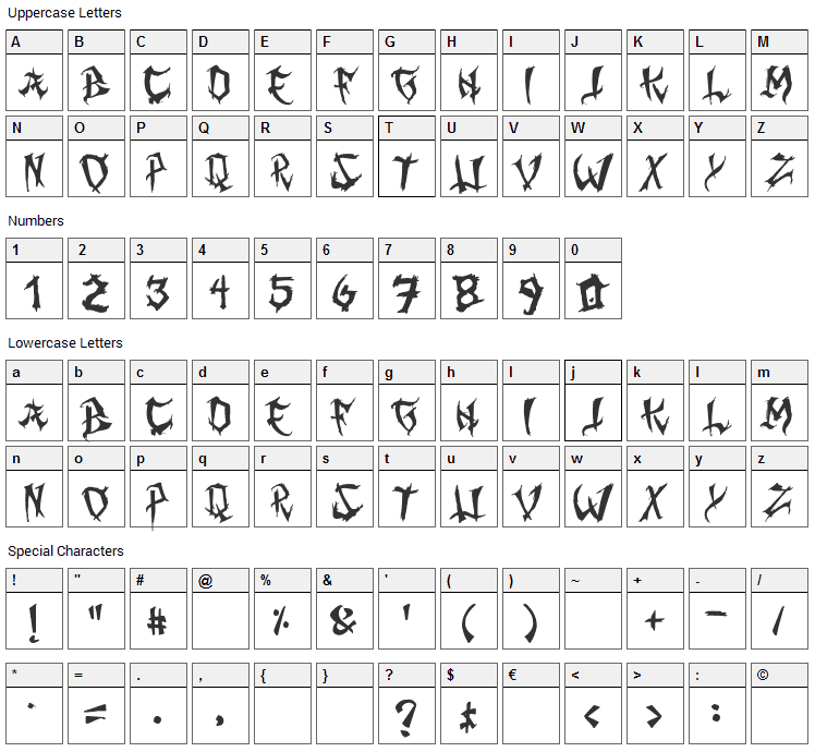 Ming Gothic Font Character Map