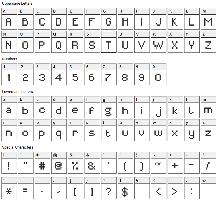 MiniForma Font Character Map