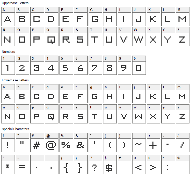 MiniKongo Font Character Map