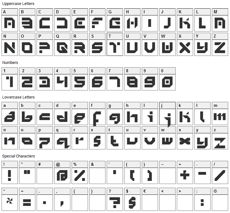 Minimal Font Character Map