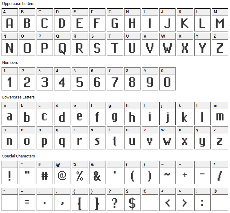 MiniMasa Font Character Map