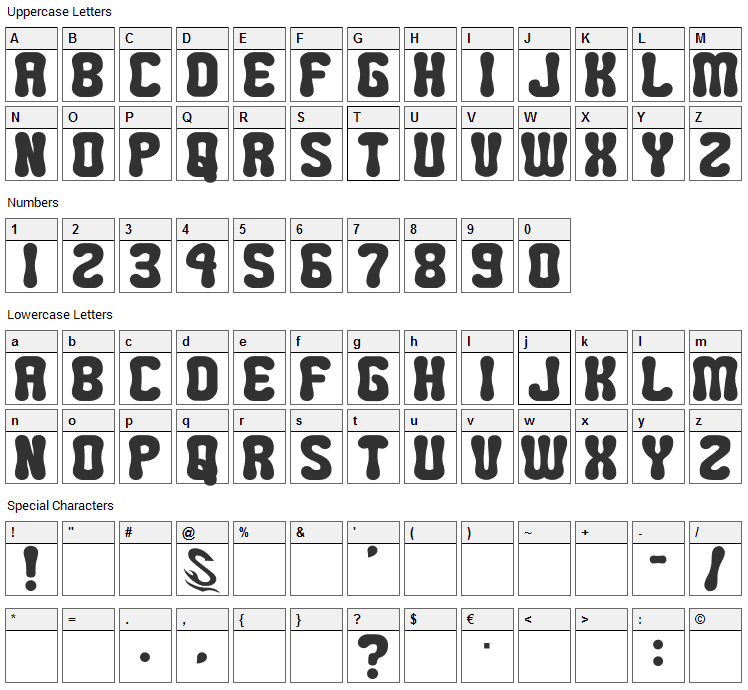 Minipop Font Character Map