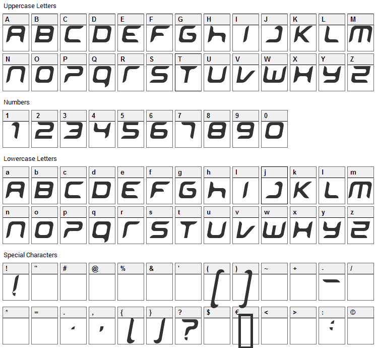 Miniskip Font Character Map