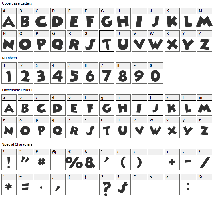 Minnie Font Character Map