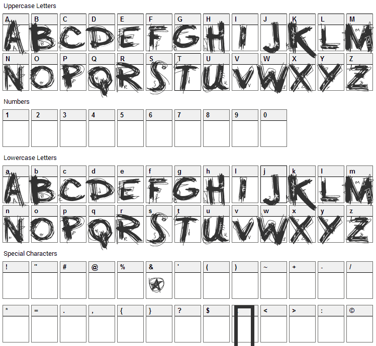 Minus Font Character Map