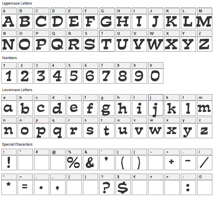 Mirisch Font Character Map