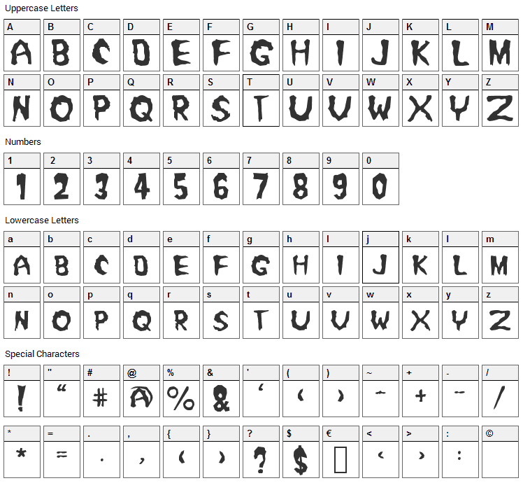 Misfit Font Character Map