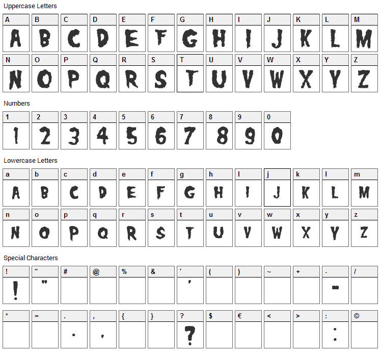 Misfits Font Character Map