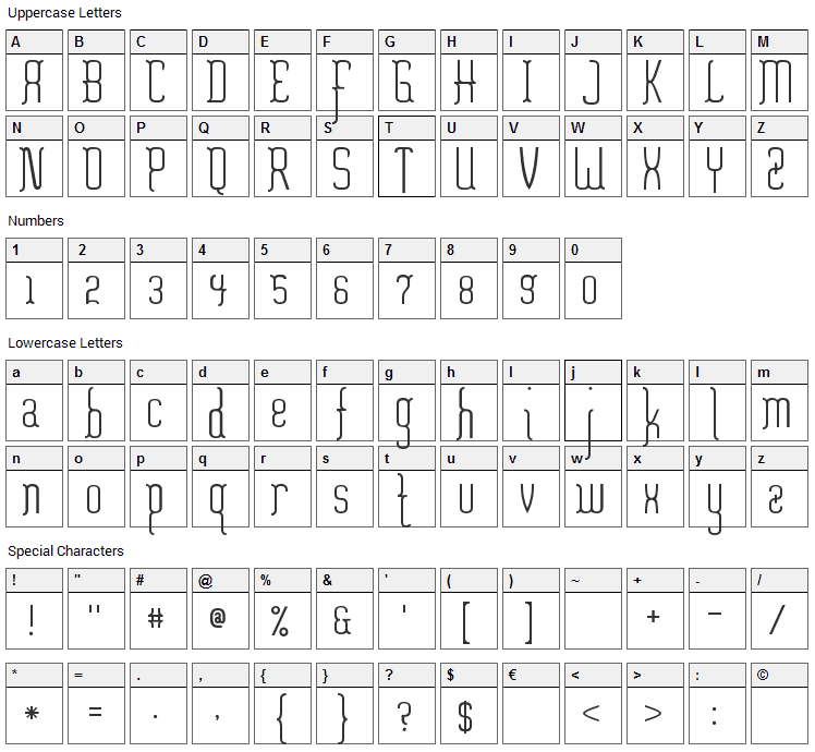 Misfortune Font Character Map