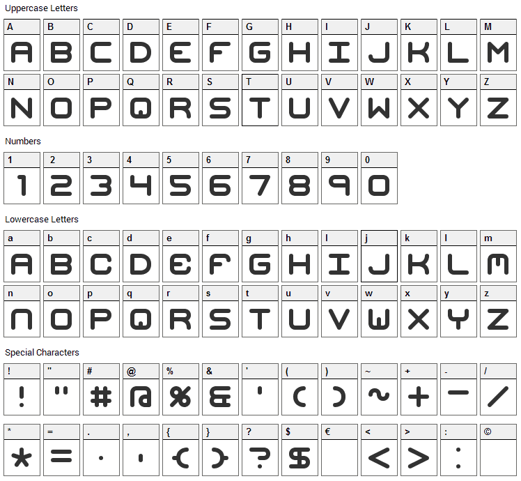 Mishmash Font Character Map