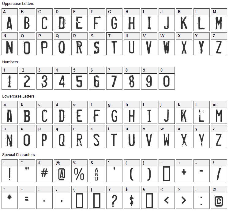 Misproject Font Character Map