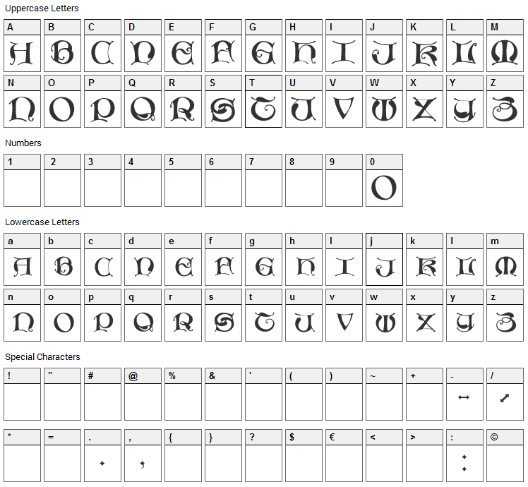 Missal Unciale Font Character Map