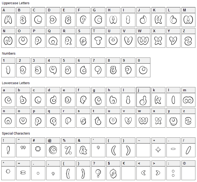 Mister Loopy Font Character Map