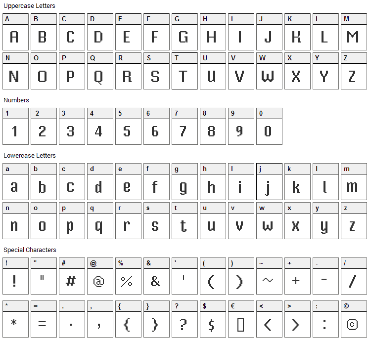 Mister Pixel 16 Font Character Map