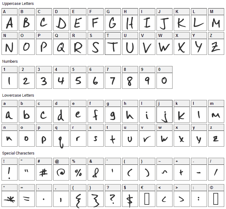 Mister Spicy Dos Font Character Map