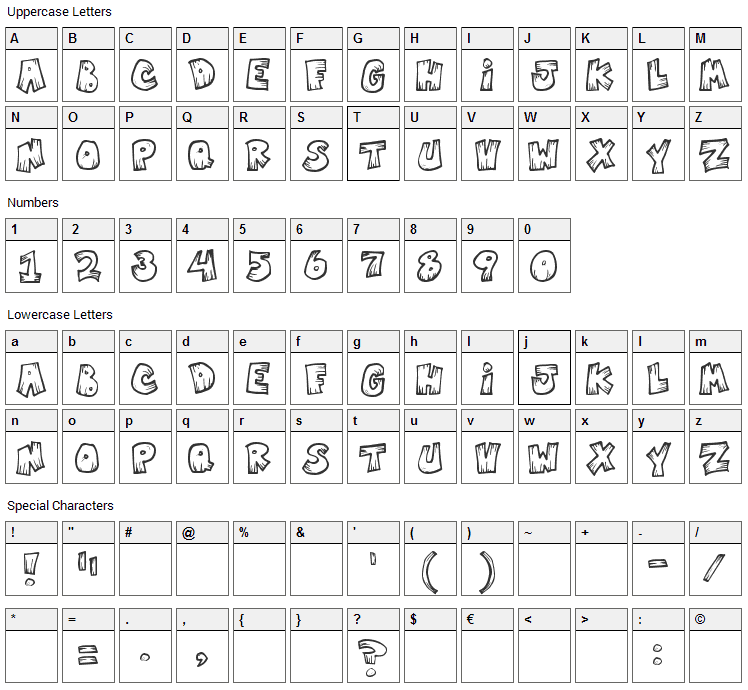 Mister Vampire Font Character Map