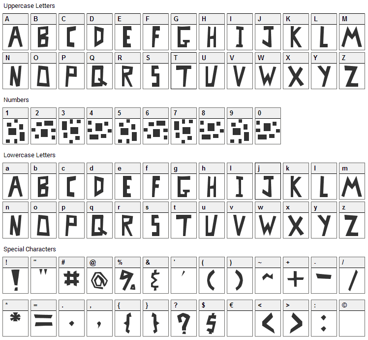 MisterBass Font Character Map