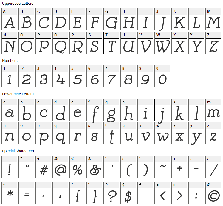 Mistress Font Character Map