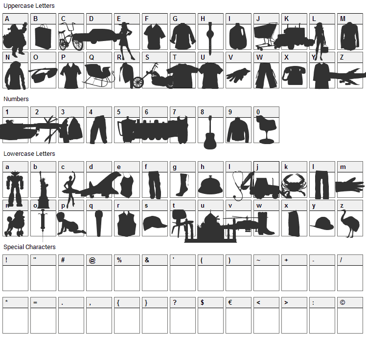 Mixed Silhouettes Free vol 3 Font Character Map