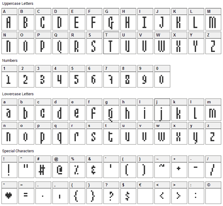 Mixelate Font Character Map