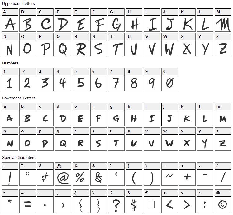 Mizike Font Character Map