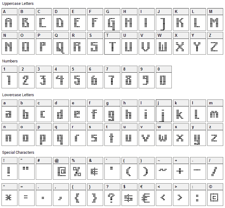 MK Zodnig Square Font Character Map